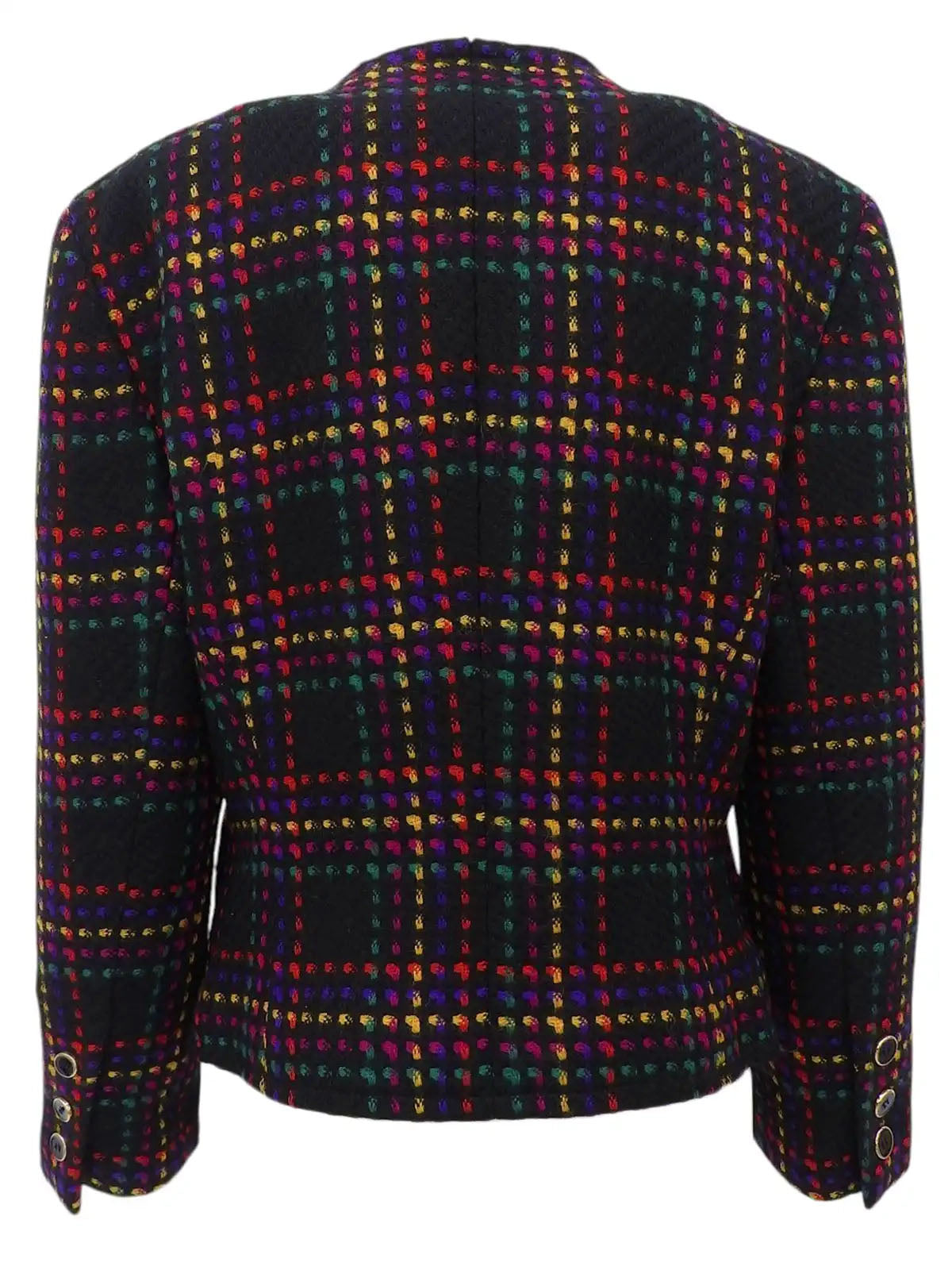 Wool Check Pattern Collarless Jacket in Black/Multi