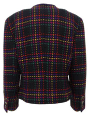 Wool Check Pattern Collarless Jacket in Black/Multi