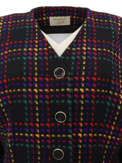 Wool Check Pattern Collarless Jacket in Black/Multi