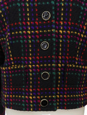 Wool Check Pattern Collarless Jacket in Black/Multi