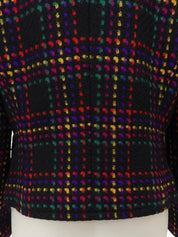 Wool Check Pattern Collarless Jacket in Black/Multi