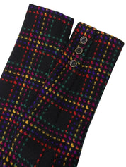 Wool Check Pattern Collarless Jacket in Black/Multi