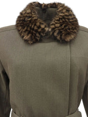 Damier Pattern Fur Denim Combination Coat in Khaki