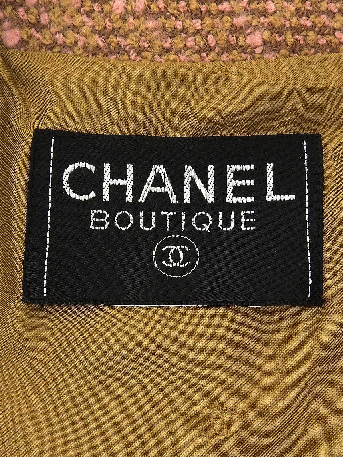 1996年製　ツイードCCマークボタンダブルブレストジャケット　キャメル／サーモンピンク