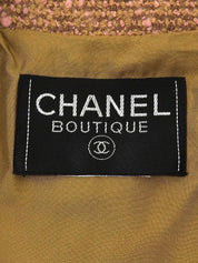 1996年製　ツイードCCマークボタンダブルブレストジャケット　キャメル／サーモンピンク