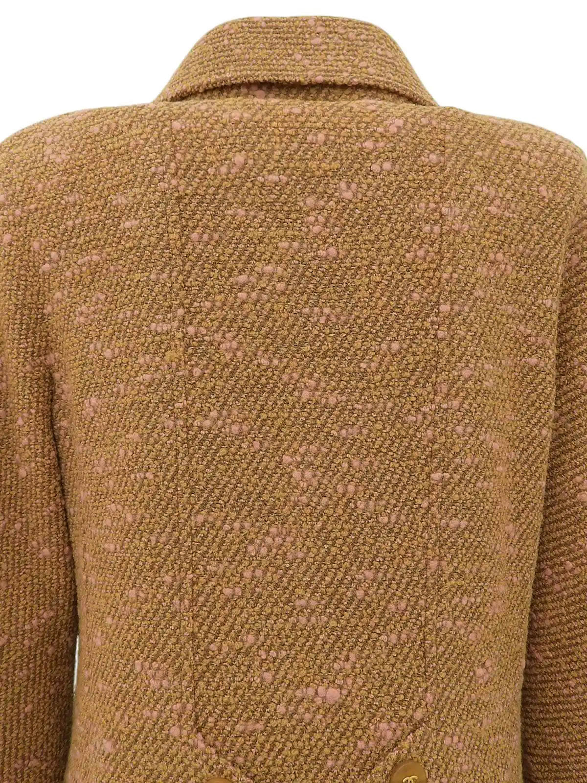1996年製　ツイードCCマークボタンダブルブレストジャケット　キャメル／サーモンピンク