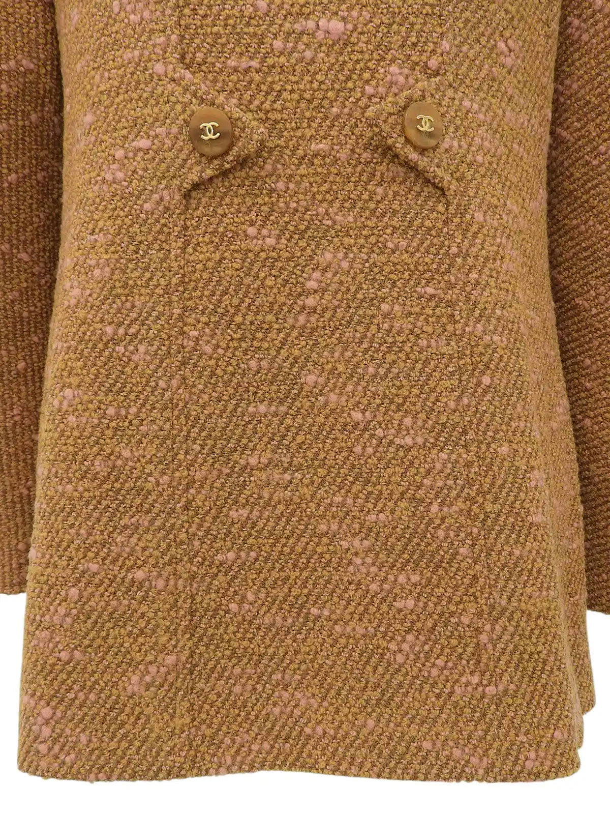 1996年製　ツイードCCマークボタンダブルブレストジャケット　キャメル／サーモンピンク