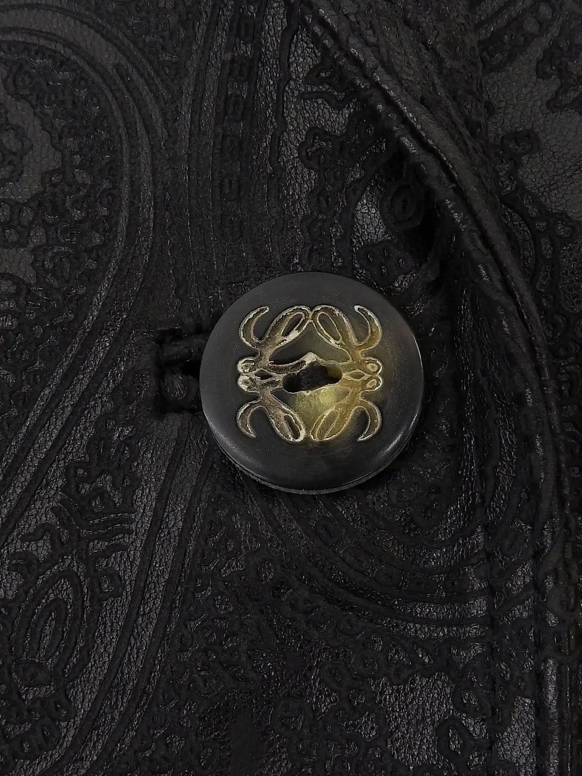 Leather Paisley Pattern Jacket in Black