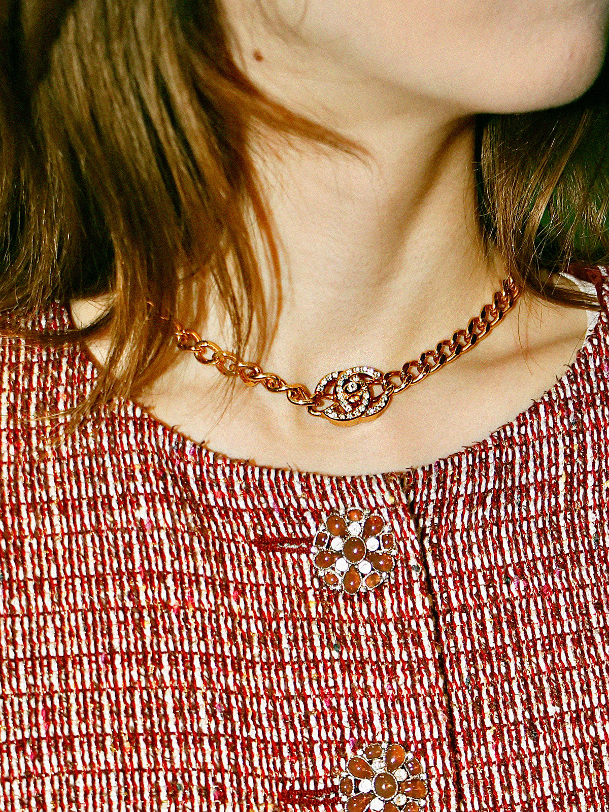 1996年製 ラインストーンCCターンロックネックレス ゴールド