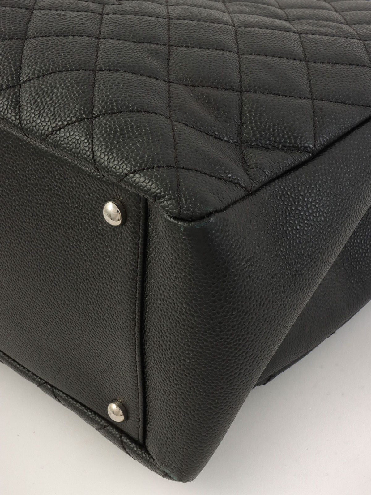 2012 Caviar Skin CC Mark Stitch Chain Tote Bag Black