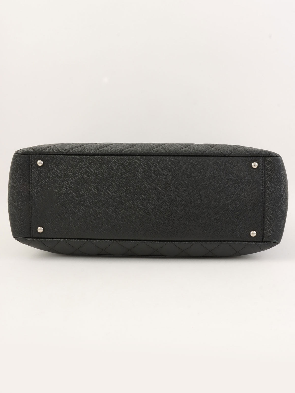 2012年頃製 キャビアスキンCCマークステッチチェーントートバッグ ブラック