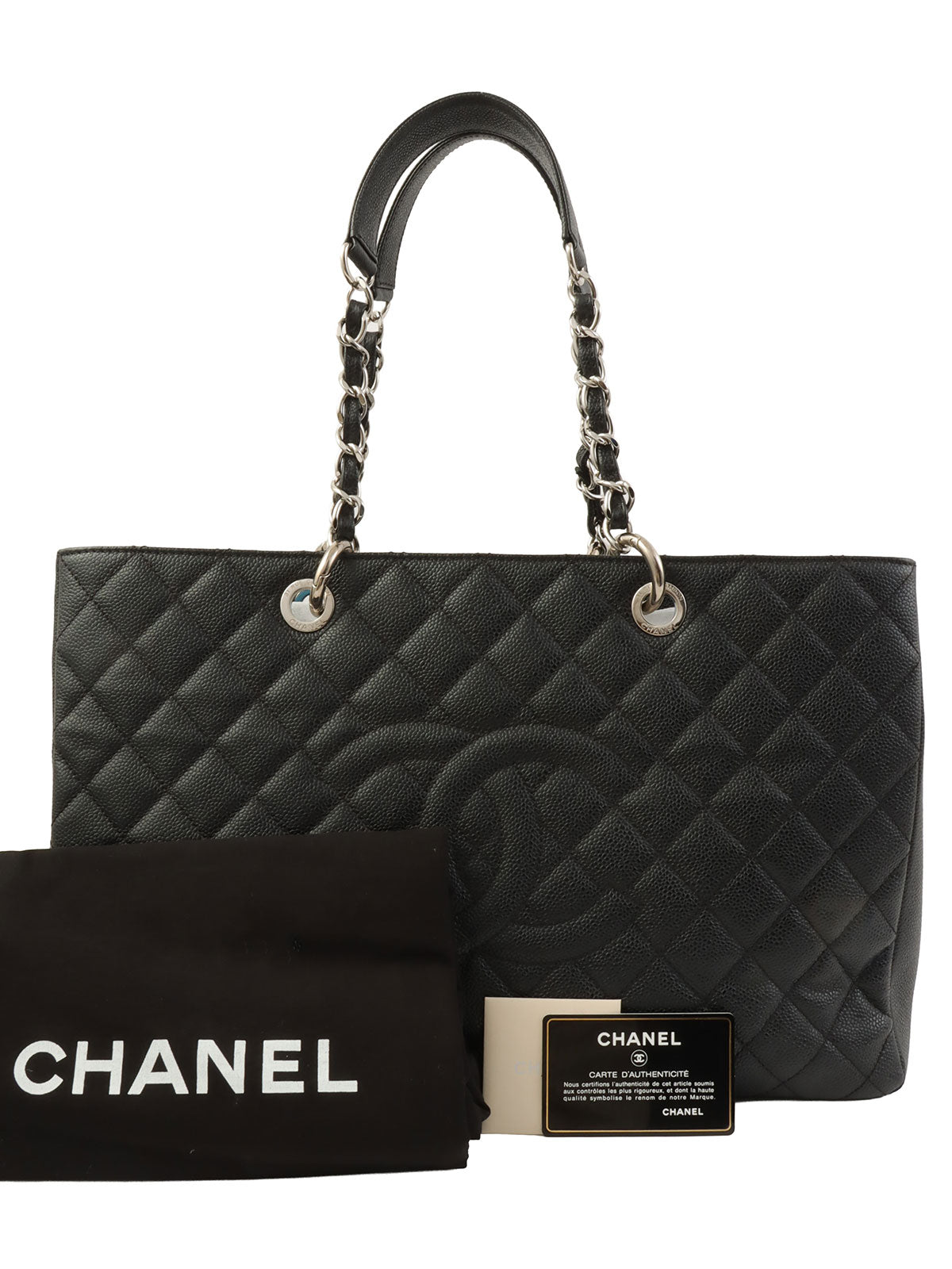 2012 Caviar Skin CC Mark Stitch Chain Tote Bag Black