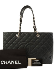 2012 Caviar Skin CC Mark Stitch Chain Tote Bag Black