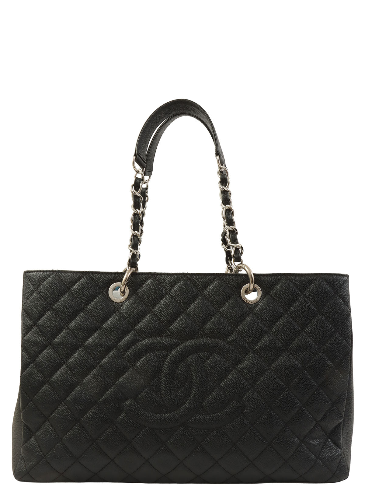 2012 Caviar Skin CC Mark Stitch Chain Tote Bag Black