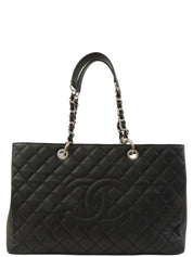 2012 Caviar Skin CC Mark Stitch Chain Tote Bag Black