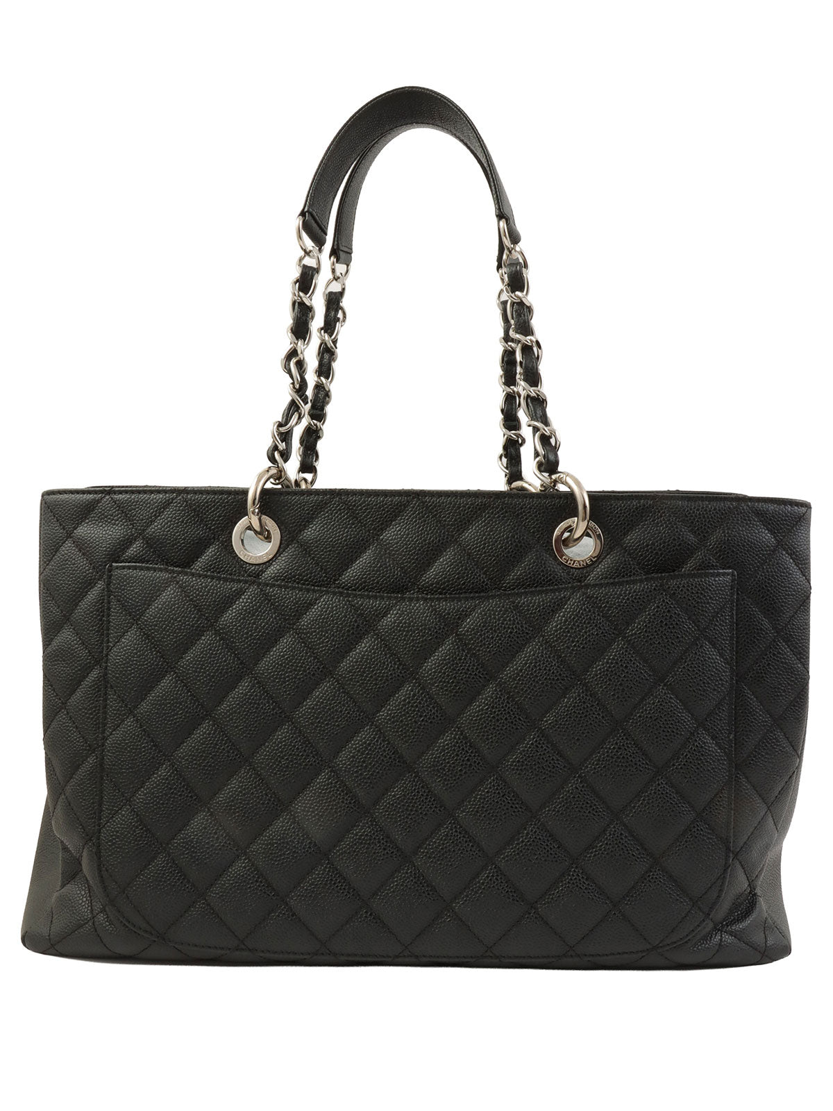 2012年頃製 キャビアスキンCCマークステッチチェーントートバッグ ブラック