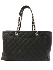 2012年頃製 キャビアスキンCCマークステッチチェーントートバッグ ブラック