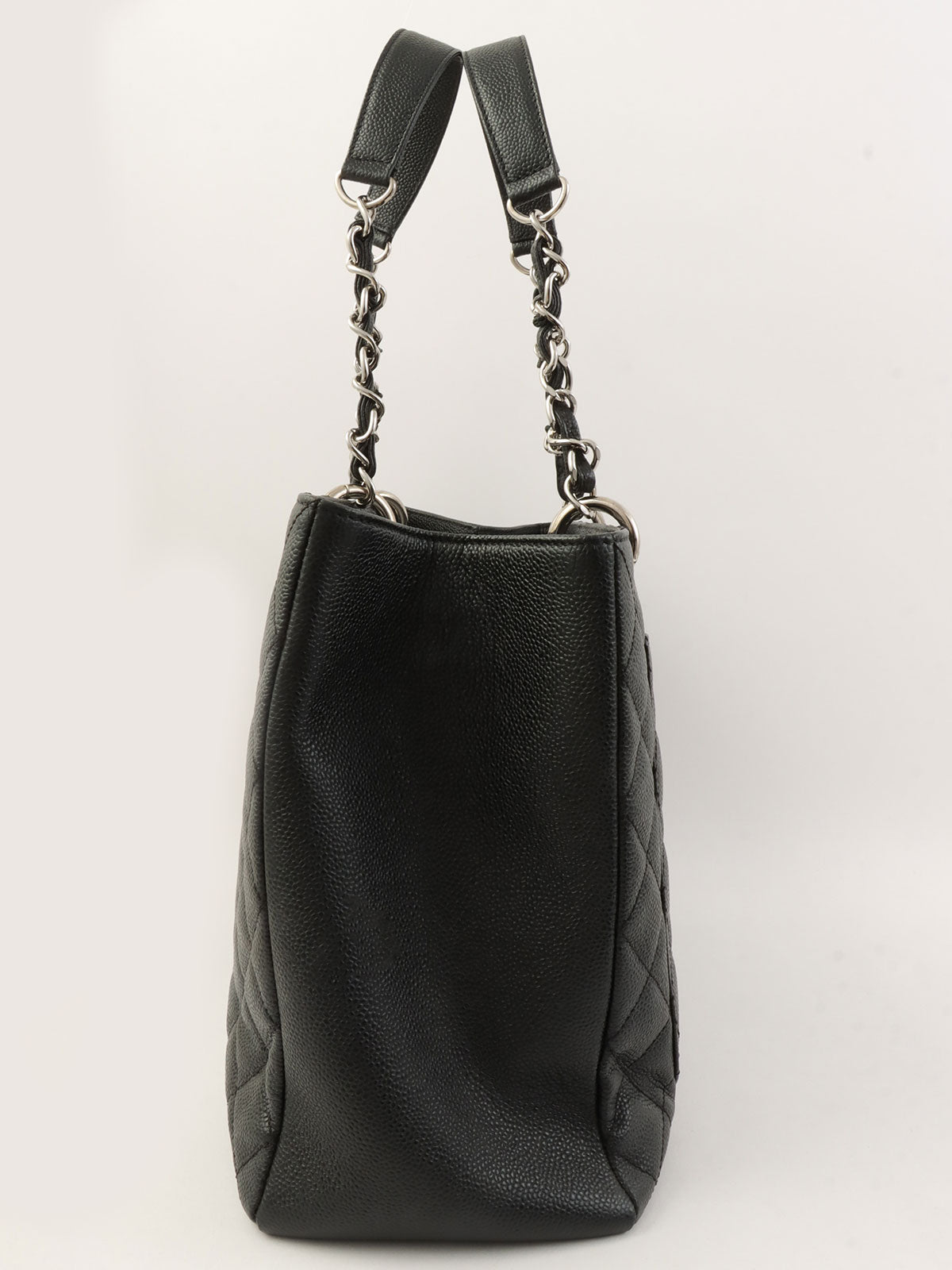 2012年頃製 キャビアスキンCCマークステッチチェーントートバッグ ブラック