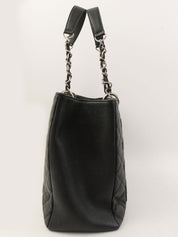 2012年頃製 キャビアスキンCCマークステッチチェーントートバッグ ブラック