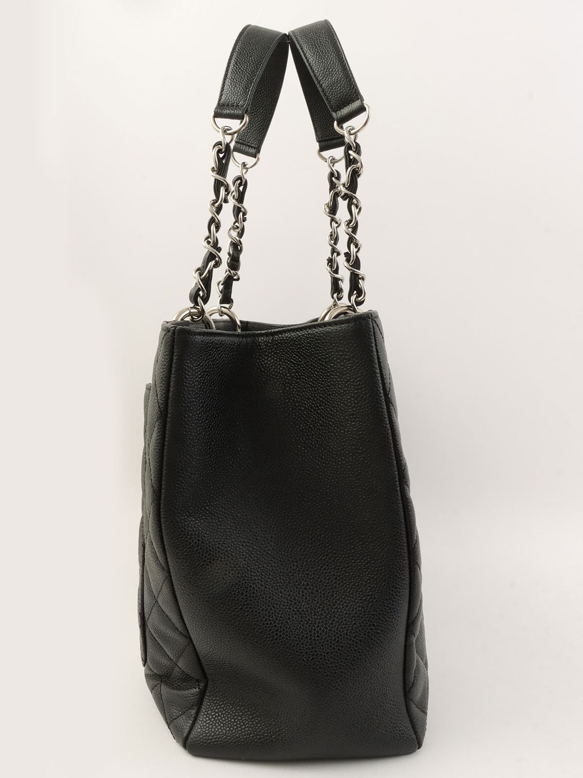 2012 Caviar Skin CC Mark Stitch Chain Tote Bag Black