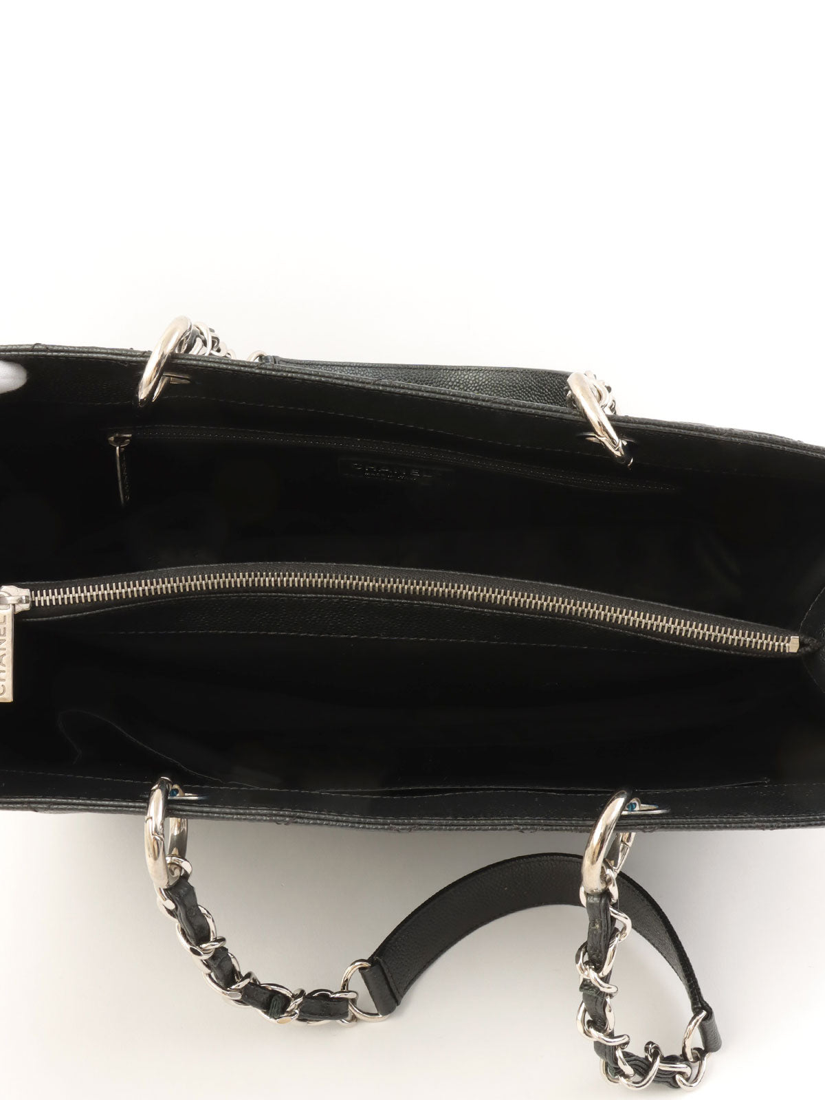 2012 Caviar Skin CC Mark Stitch Chain Tote Bag Black