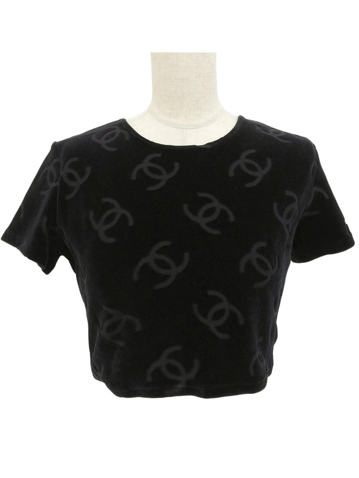 ベルベットCCマーククロップドハーフスリーブトップス ブラック