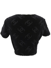 ベルベットCCマーククロップド半袖トップス ブラック