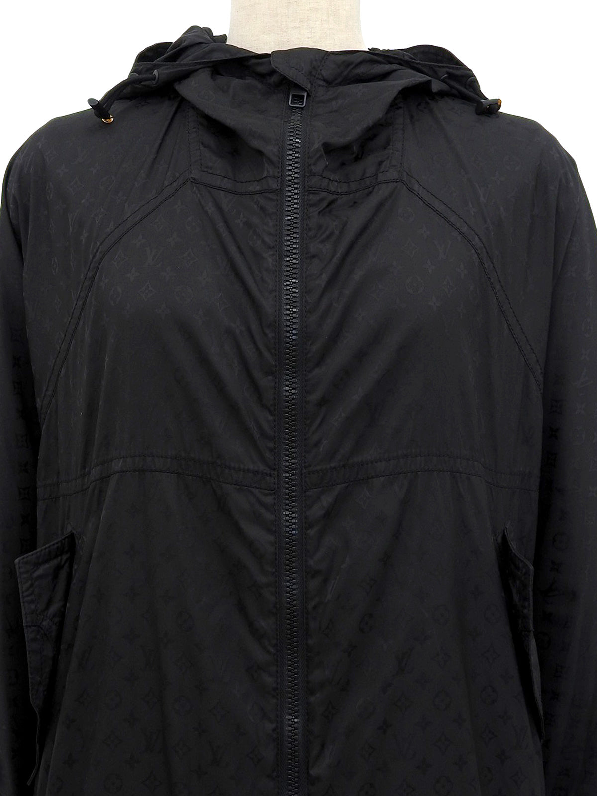 Nylon Monogram Pattern Raincoat in Black
