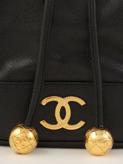 1992 Caviar Skin 6CC Mark Stitch Drawstring Shoulder Bag Black