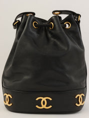 1992 Caviar Skin 6CC Mark Stitch Drawstring Shoulder Bag Black