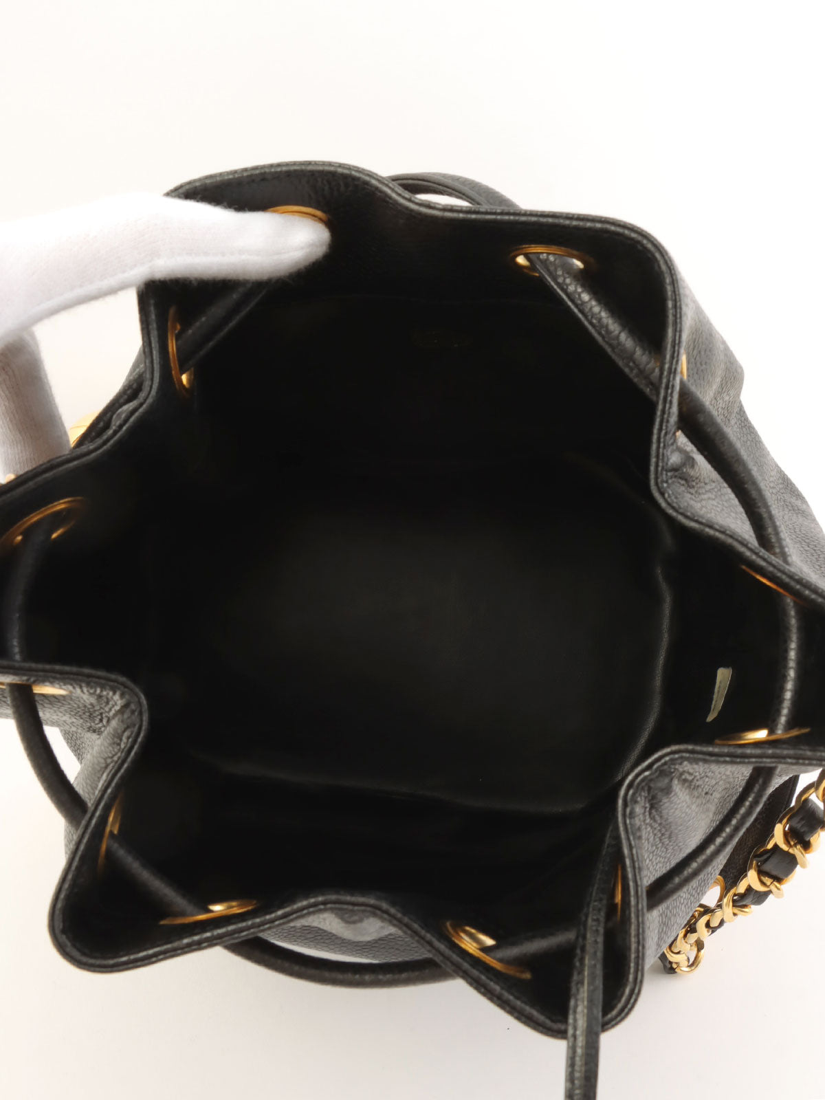 1992 Caviar Skin 6CC Mark Stitch Drawstring Shoulder Bag Black