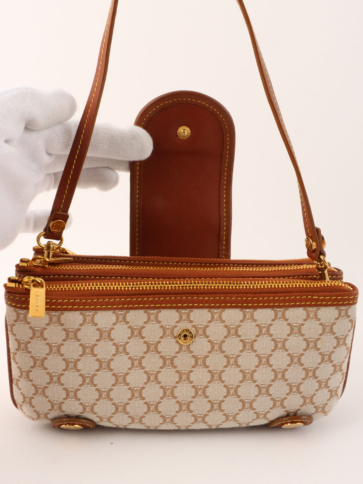 マカダムパターンミニハンドバッグ ベージュ/ブラウン