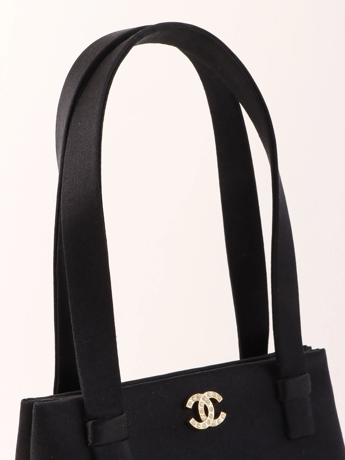 1998 Silk Satin Rhinestone CC Mark Mini Handbag in Black