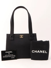 1998 Silk Satin Rhinestone CC Mark Mini Handbag in Black
