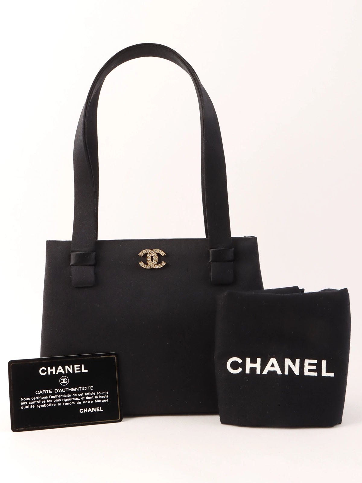 1998 Silk Satin Rhinestone CC Mark Mini Handbag in Black