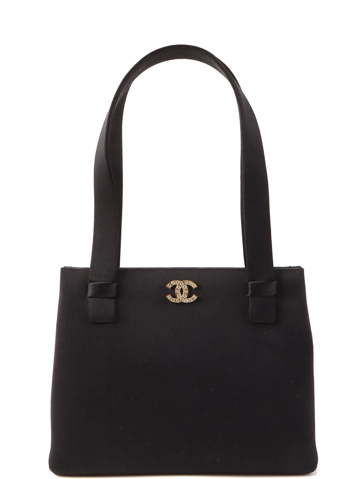 1998 Silk Satin Rhinestone CC Mark Mini Handbag in Black