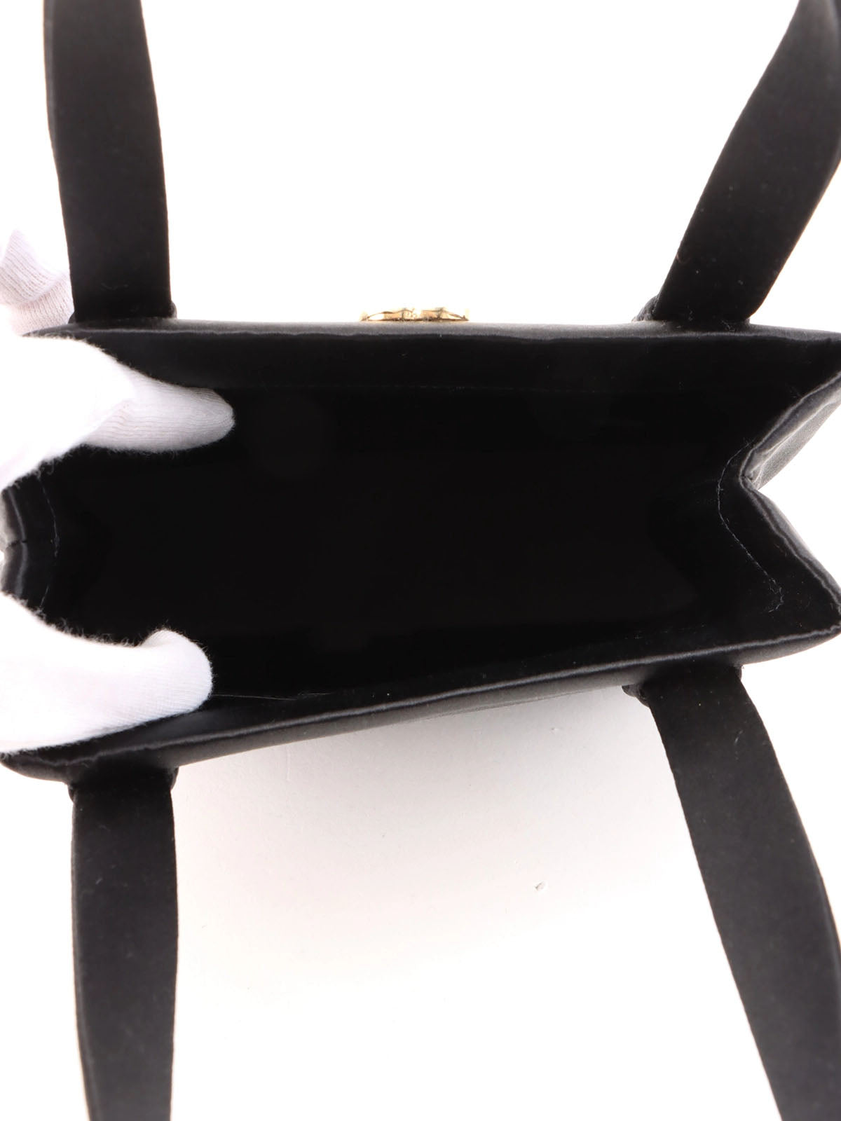 1998 Silk Satin Rhinestone CC Mark Mini Handbag in Black