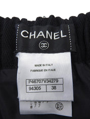 Wool Oval CC Mark Front Pleated Skirt in Black