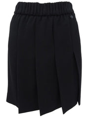 Wool Oval CC Mark Front Pleated Skirt in Black