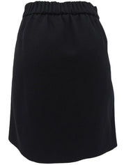 Wool Oval CC Mark Front Pleated Skirt in Black