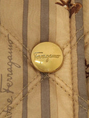 バードフラワーパターンキルティングジャケット　ベージュ／イエロー／ピンク