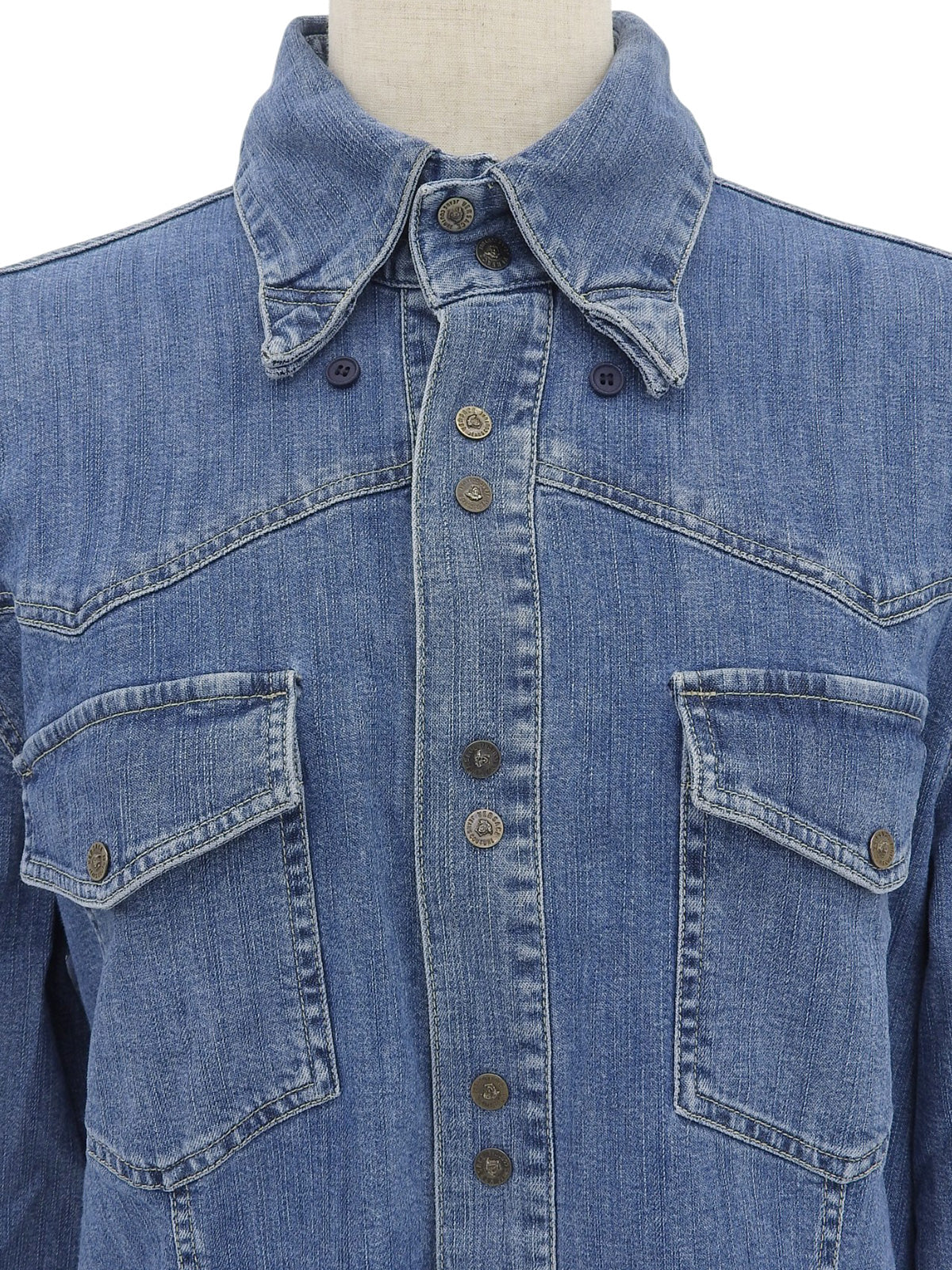 Medusa Button Denim Shirt in Blue
