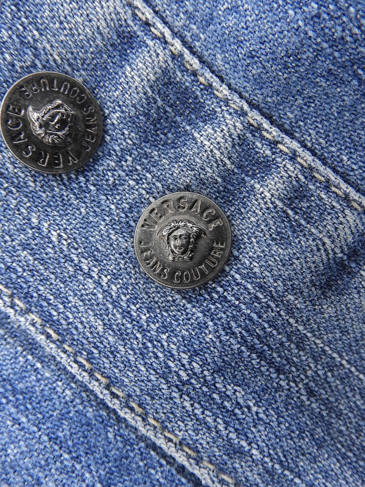 Medusa Button Denim Shirt in Blue