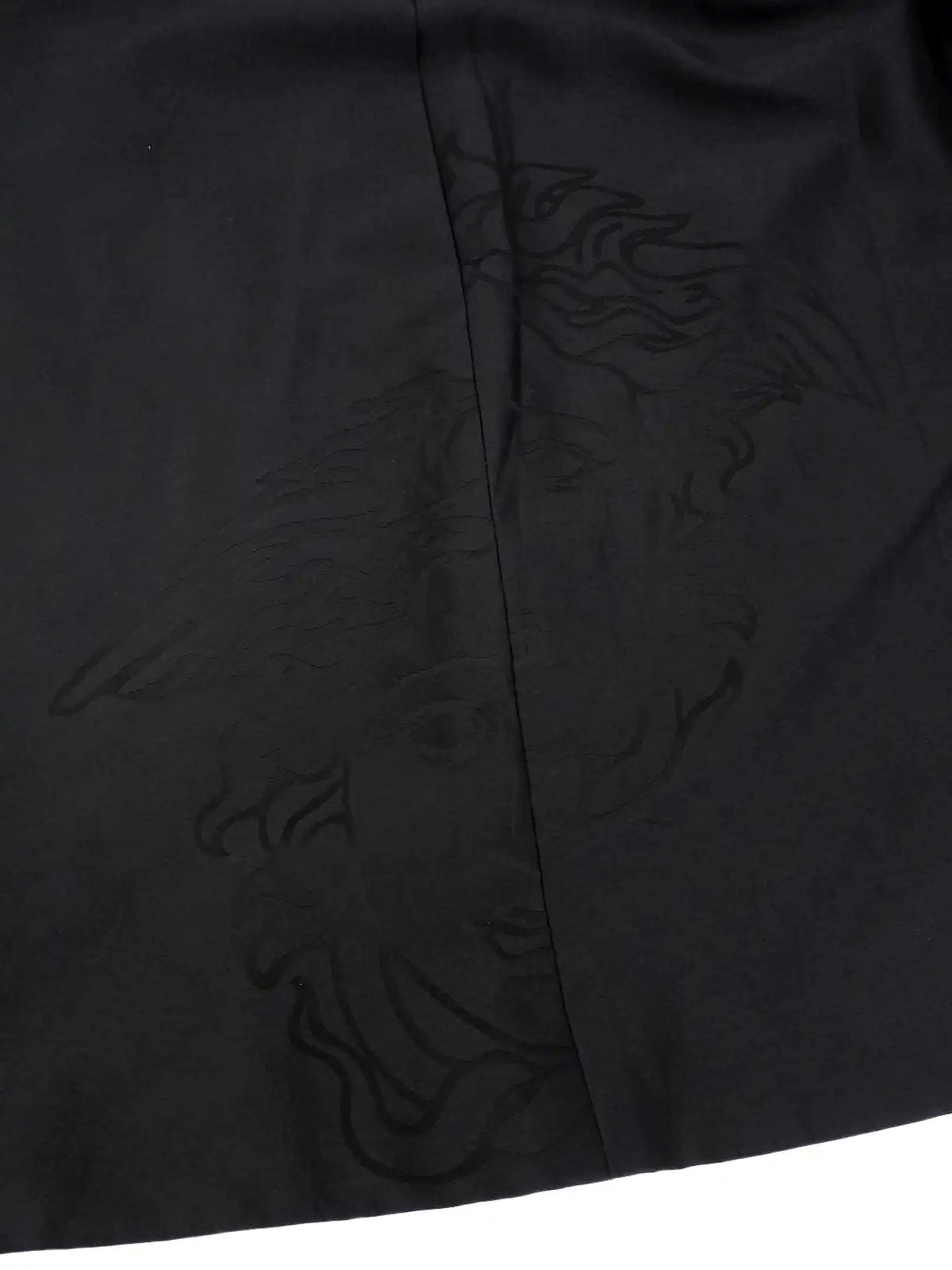 Medusa Embroidered Long Coat in Black
