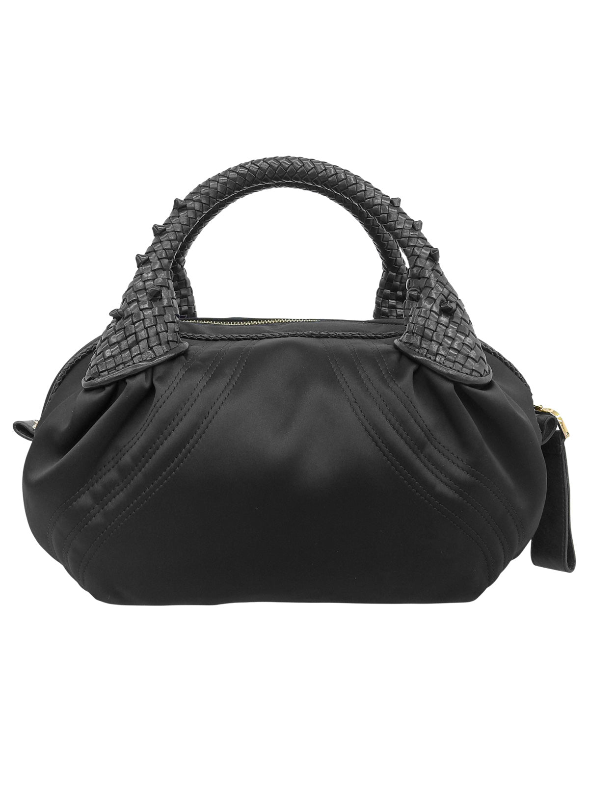 Nylon and leather combination logo charm handbag in black
