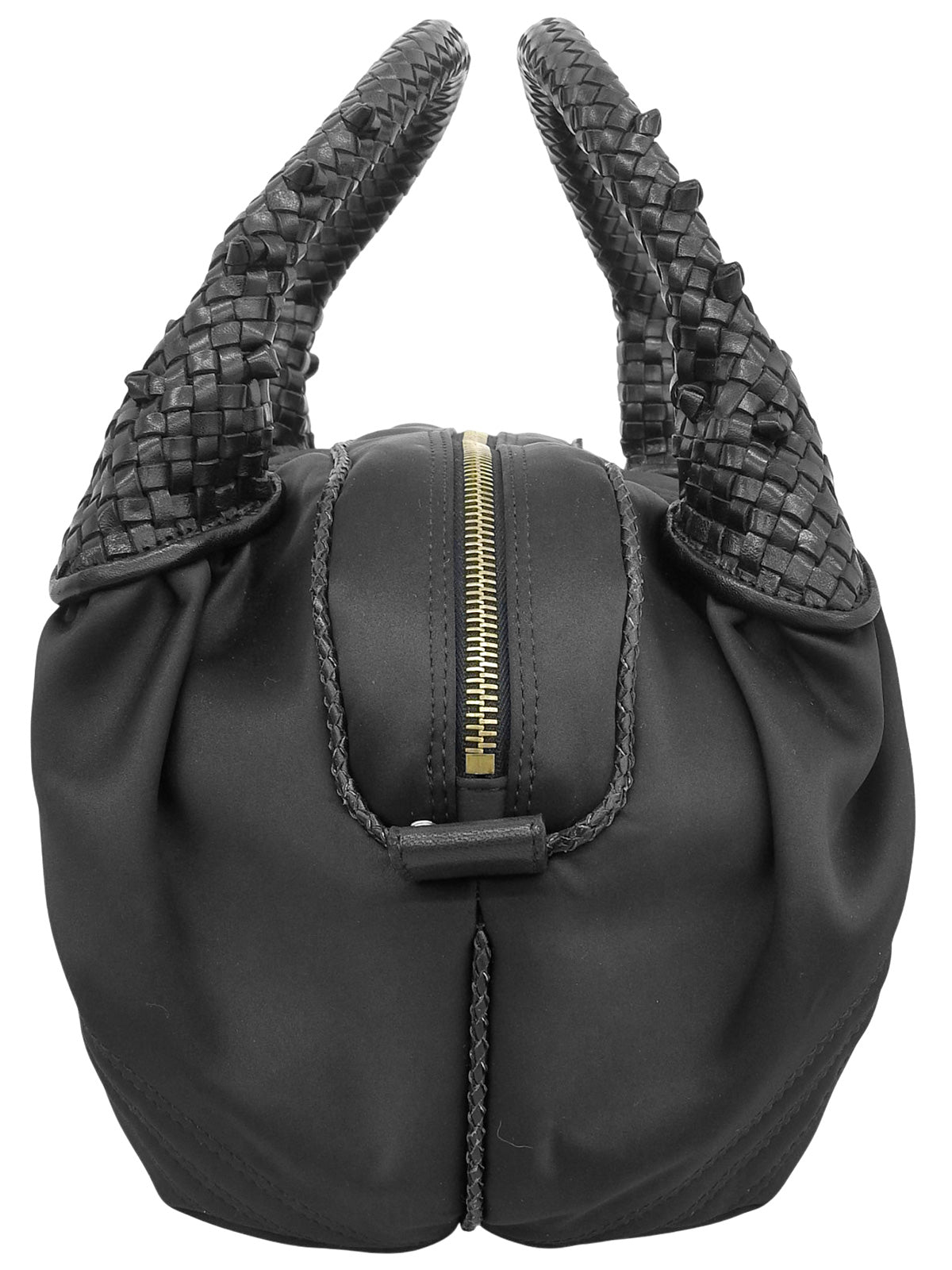 ナイロンレザーコンビロゴチャームハンドバッグ ブラック