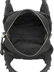 ナイロンレザーコンビロゴチャームハンドバッグ ブラック