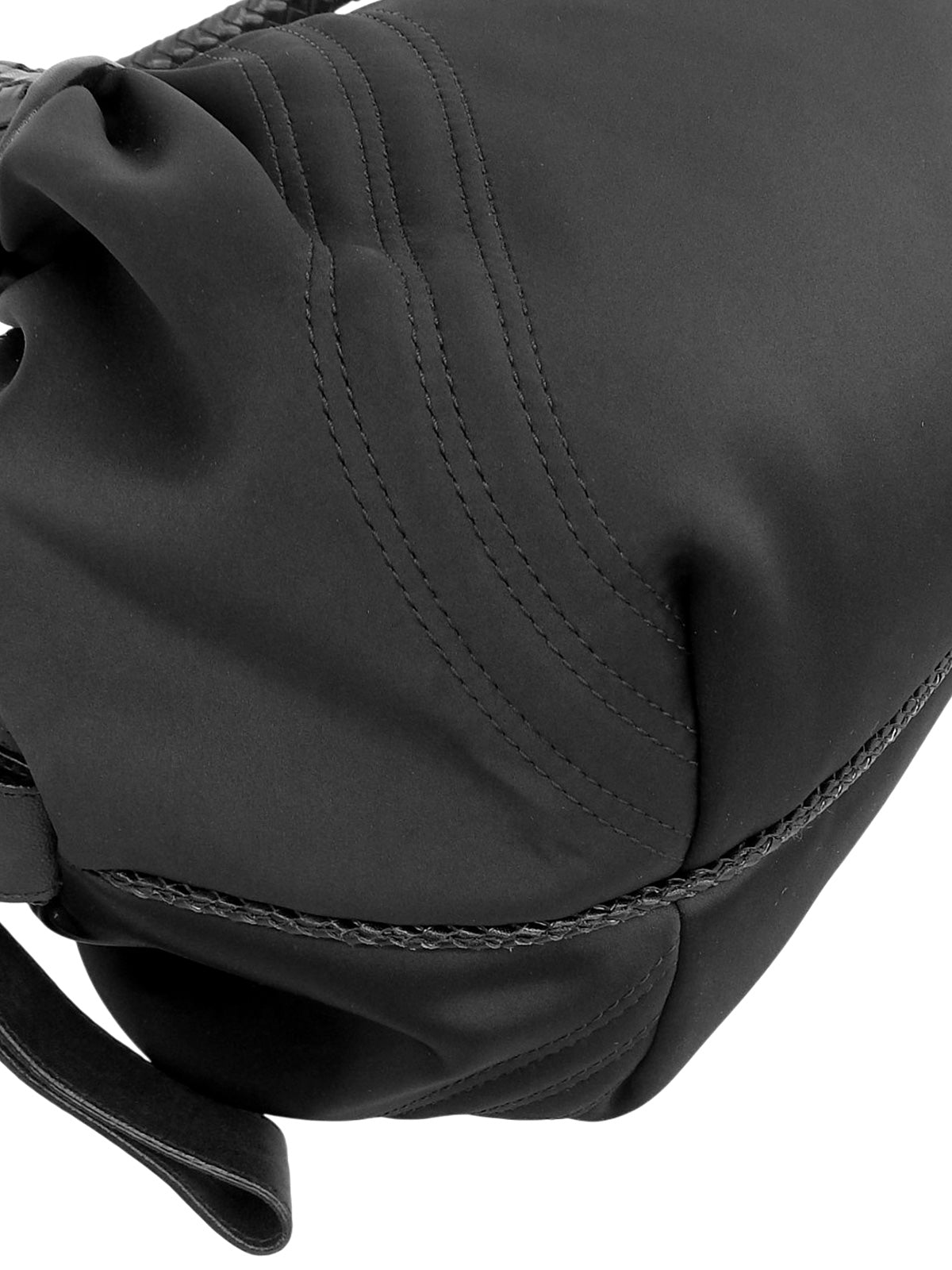 Nylon and leather combination logo charm handbag in black