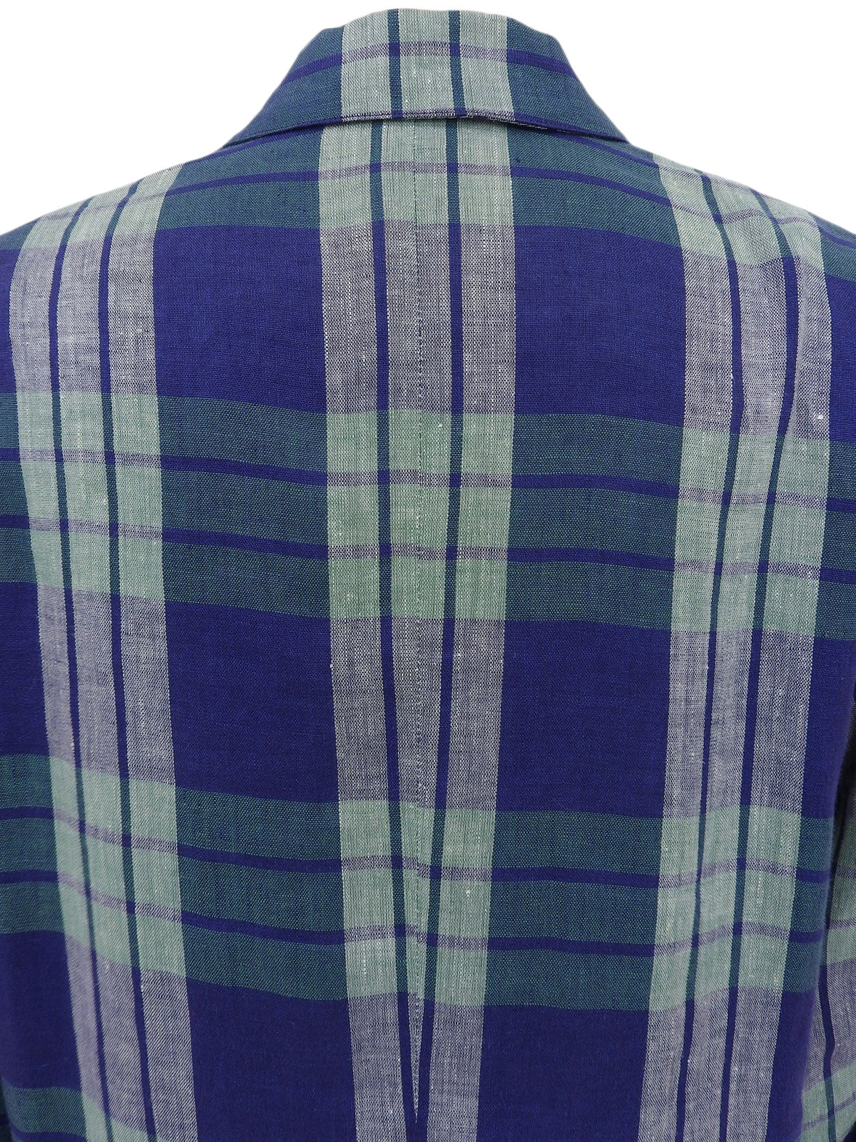 Linen check pattern jacket in blue/green/gray