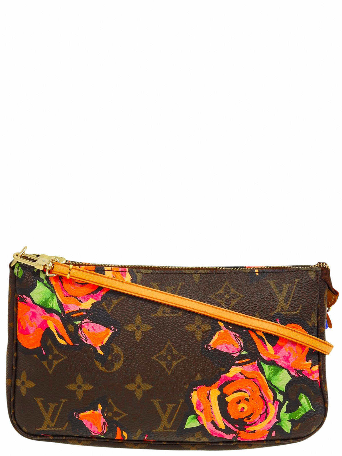 2008年製 キャンバスモノグラムローズポシェットアクセソワール ブラウン/ピンク